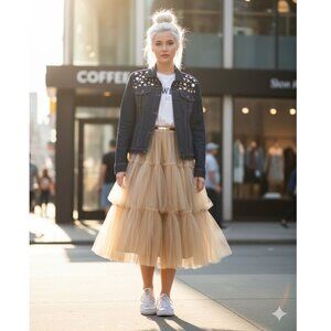 EUC Joe Fresh dark blue denim jacket w/ crystal & pearl embellishments, XL